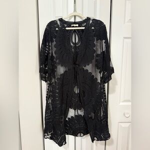 Black Lace Kimono / Beach Coverup (One Size)